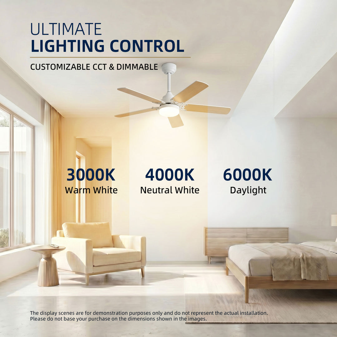 VEYRA 42-inch Modern Ceiling Fan with Light, 5 MDF Blades, DC Motor, 6 Speeds, Downrod Flush Mount for Bedroom, Living Room