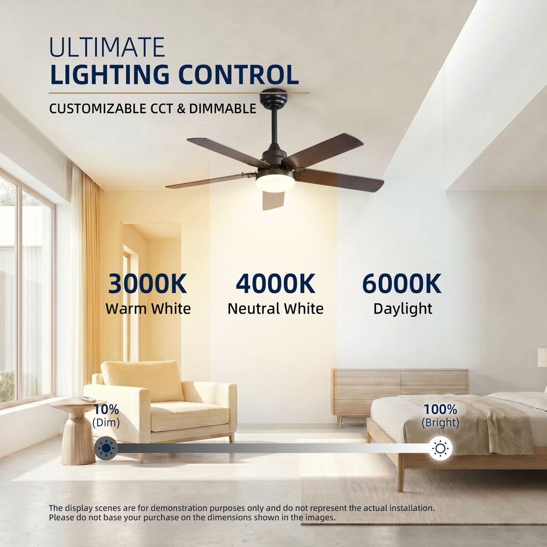 VEYRA 42-inch Modern Ceiling Fan with Light, 5 MDF Blades, DC Motor, 6 Speeds, Downrod Flush Mount for Bedroom, Living Room