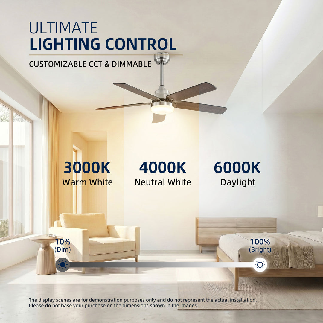 VEYRA 42-inch Modern Ceiling Fan with Light, 5 MDF Blades, DC Motor, 6 Speeds, Downrod Flush Mount for Bedroom, Living Room