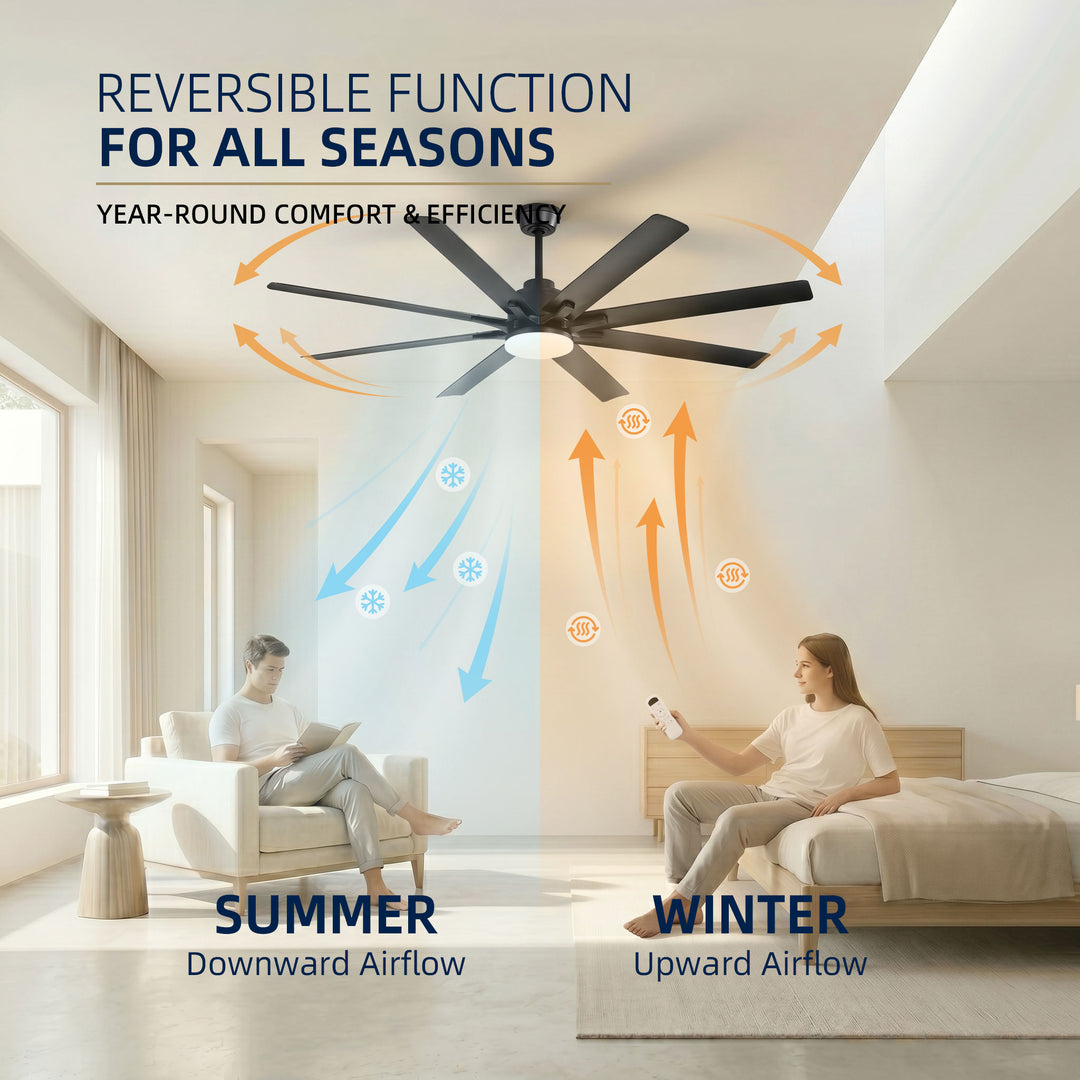VEYRA 66-inch Modern Ceiling Fan with Light, Remote Control Smart Fan, 8 ABS Blades, DC Motor, 6 Speeds, Downrod Mount for Bedroom, Living Room