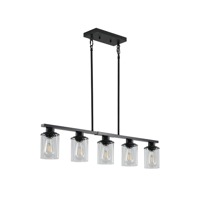 VEYRA 5-Light 37.4-inch Width Modern Industrial Linear Chandelier, Iron Kitchen Island Light Fixture for Kitchen Island, Dining Room