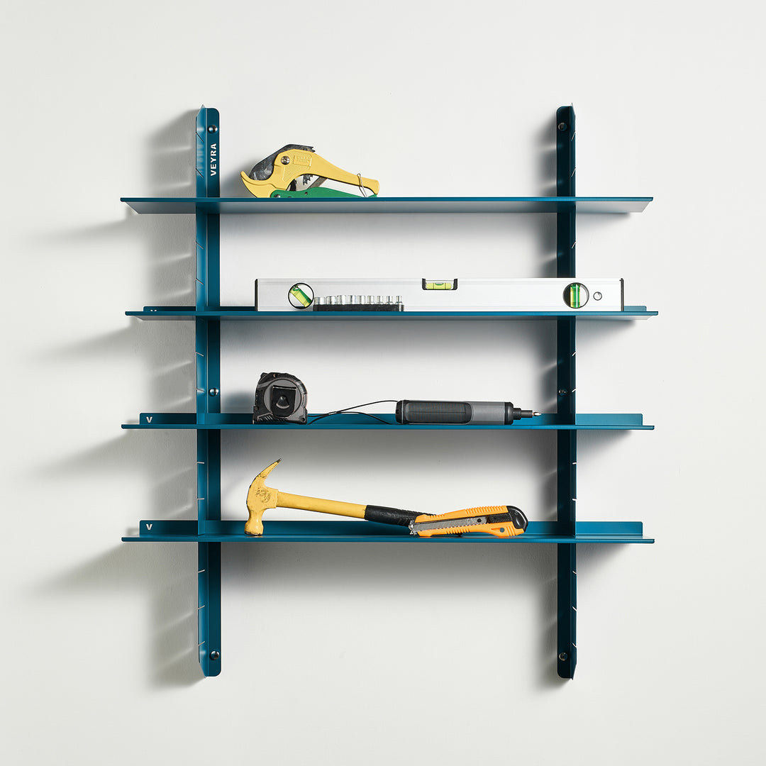 VEYRA Adjustable Multi-Tier Metal Floating Shelves in Matte Blue