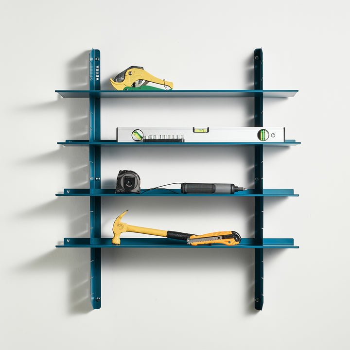 VEYRA Adjustable Multi-Tier Metal Floating Shelves in Matte Blue