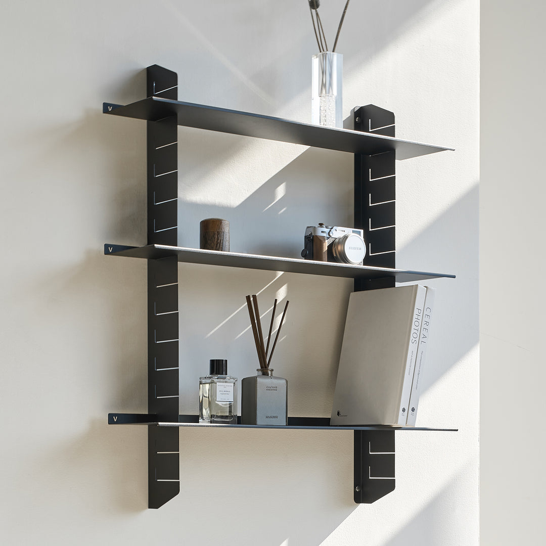 VEYRA Adjustable Multi-Tier Metal Floating Shelves in Matte Black