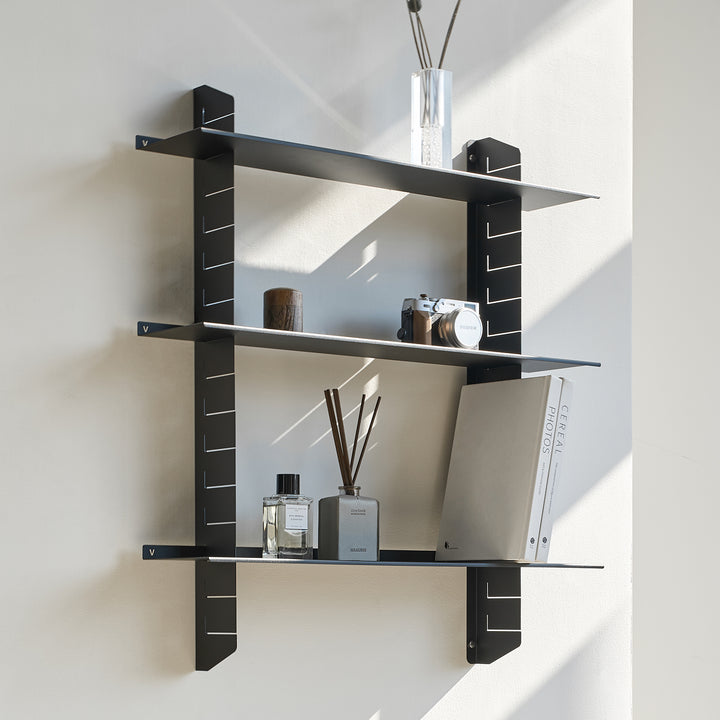 VEYRA Adjustable Multi-Tier Metal Floating Shelves in Matte Black