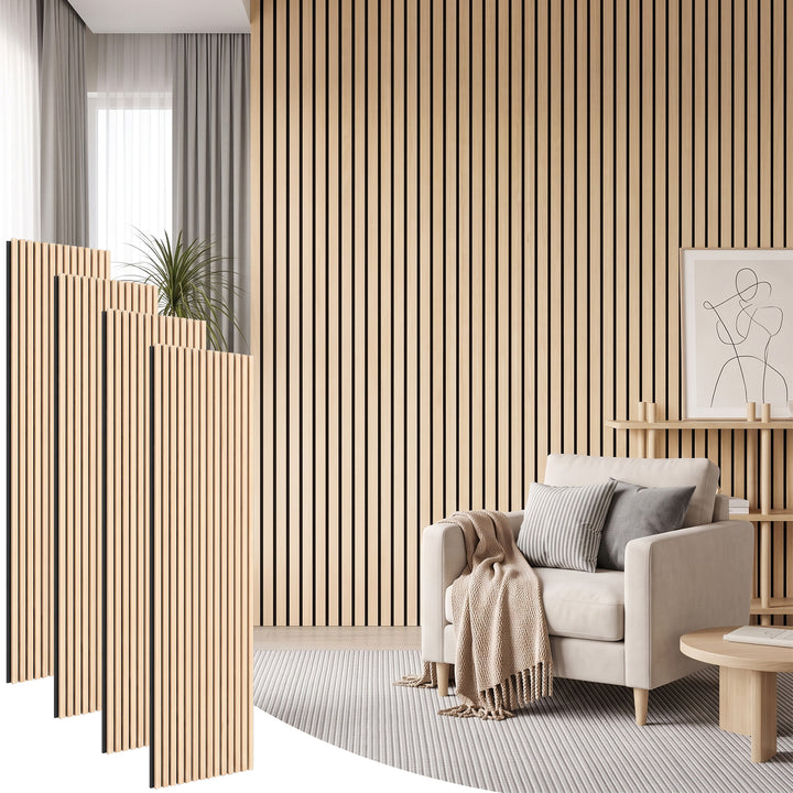 VEYRA Wood Slat Acoustic Wall Panels, Black Walnut, 94.5" x 23.6", 4-Pack