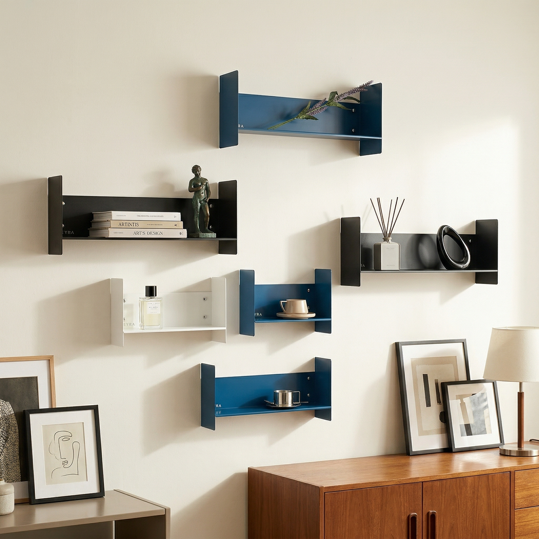 Veyra Ultra-Slim Metal Floating Shelves in Matte Black