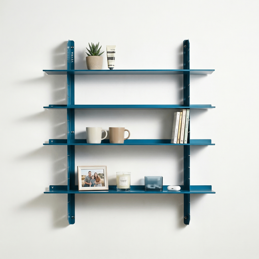 VEYRA Adjustable Multi-Tier Metal Floating Shelves in Matte Blue