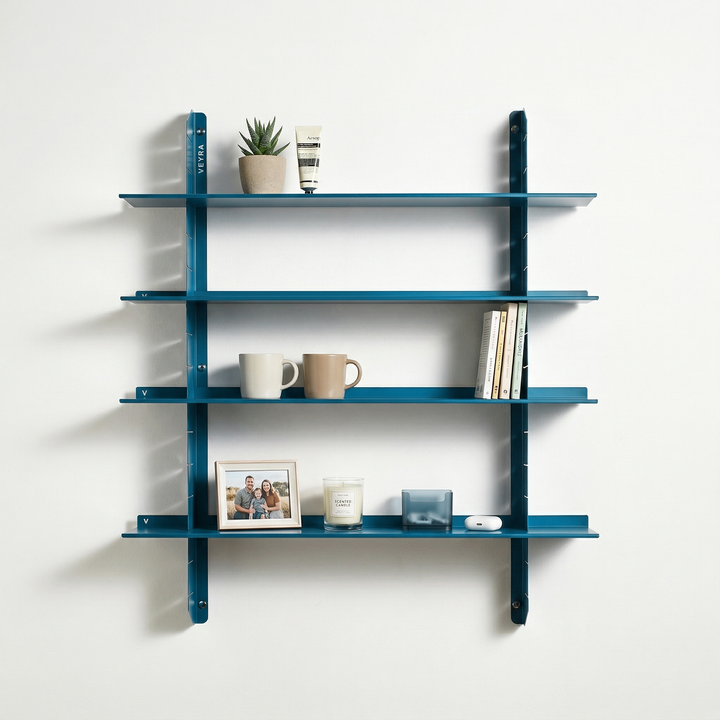 VEYRA Adjustable Multi-Tier Metal Floating Shelves in Matte Blue