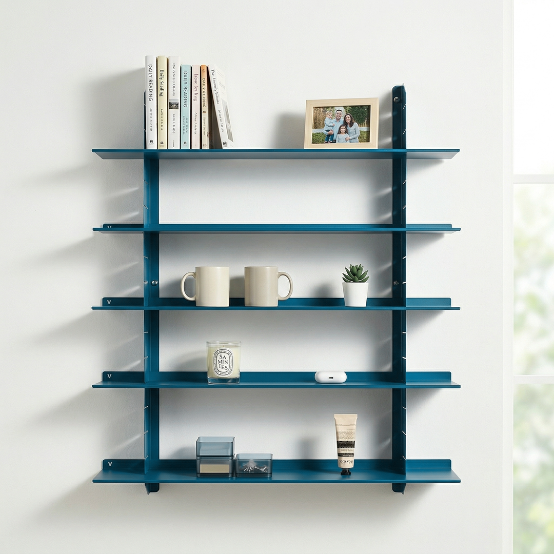 VEYRA Adjustable Multi-Tier Metal Floating Shelves in Matte Blue