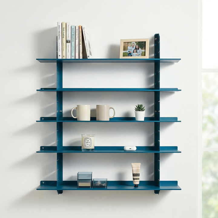 VEYRA Adjustable Multi-Tier Metal Floating Shelves in Matte Blue