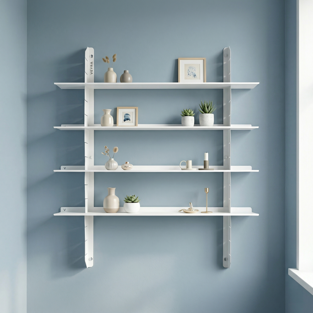 VEYRA Adjustable Multi-Tier Metal Floating Shelves in Matte White