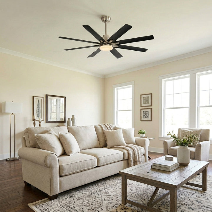 VEYRA 52-inch Modern Ceiling Fan with Light, 8 ABS Blades, DC Motor, 6 Speeds, Downrod Mount for Bedroom, Living Room