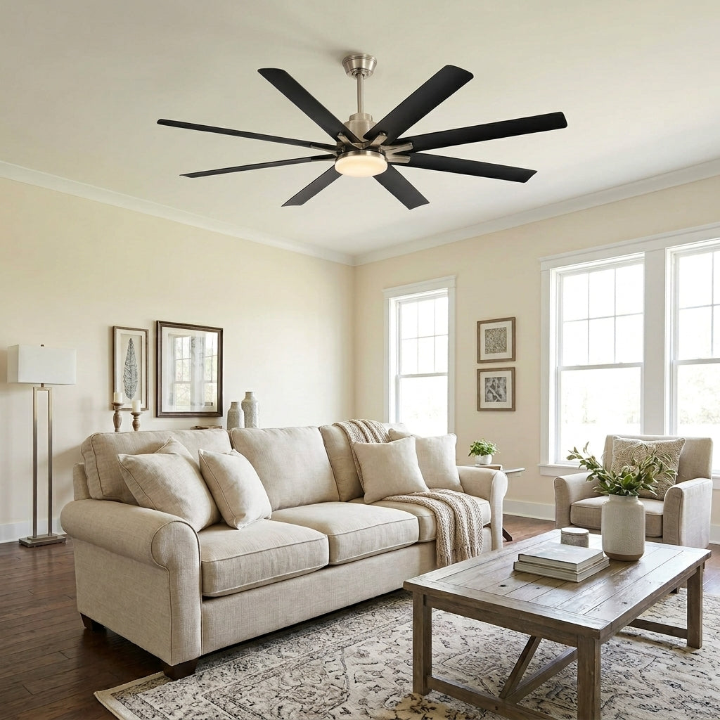 VEYRA 66-inch Modern Ceiling Fan with Light, Remote Control Smart Fan, 8 ABS Blades, DC Motor, 6 Speeds, Downrod Mount for Bedroom, Living Room