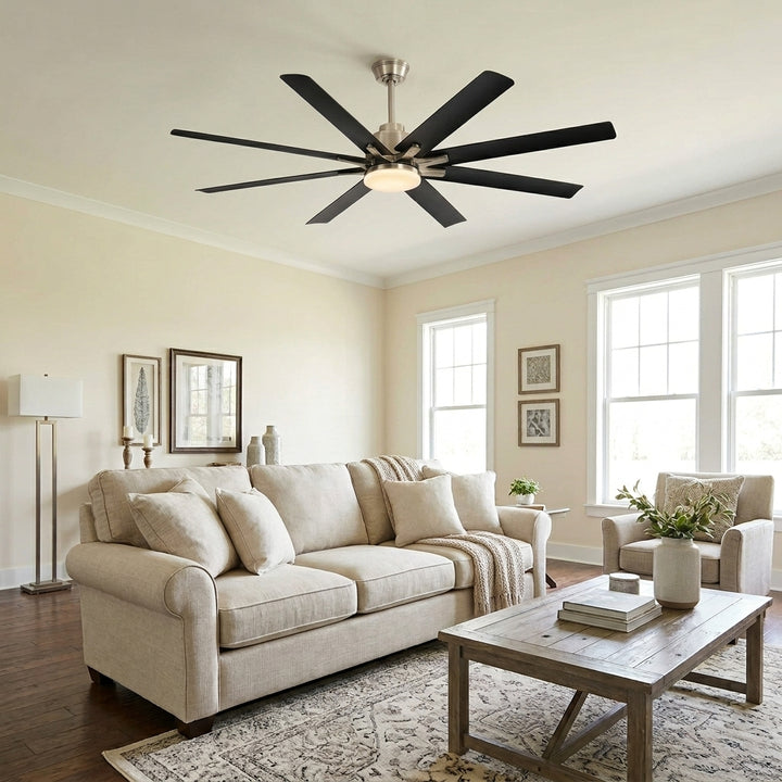 VEYRA 66-inch Modern Ceiling Fan with Light, Remote Control Smart Fan, 8 ABS Blades, DC Motor, 6 Speeds, Downrod Mount for Bedroom, Living Room