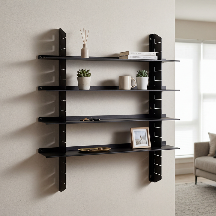 VEYRA Adjustable Multi-Tier Metal Floating Shelves in Matte Black