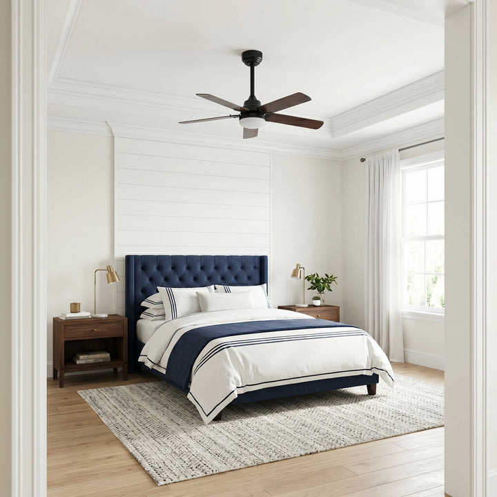 VEYRA 42-inch Modern Ceiling Fan with Light, 5 MDF Blades, DC Motor, 6 Speeds, Downrod Flush Mount for Bedroom, Living Room