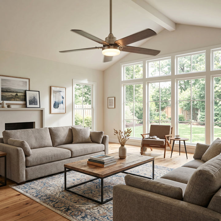 VEYRA 42-inch Modern Ceiling Fan with Light, 5 MDF Blades, DC Motor, 6 Speeds, Downrod Flush Mount for Bedroom, Living Room