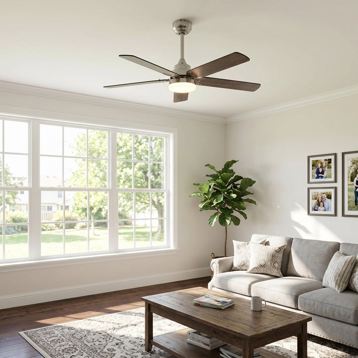 VEYRA 42-inch Modern Ceiling Fan with Light, 5 MDF Blades, DC Motor, 6 Speeds, Downrod Flush Mount for Bedroom, Living Room