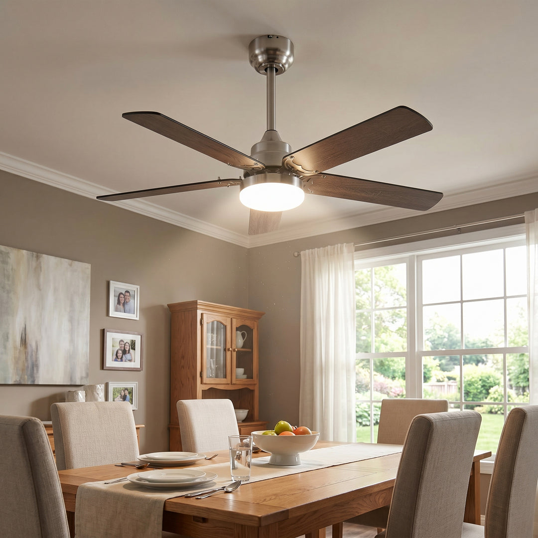 VEYRA 42-inch Modern Ceiling Fan with Light, 5 MDF Blades, DC Motor, 6 Speeds, Downrod Flush Mount for Bedroom, Living Room