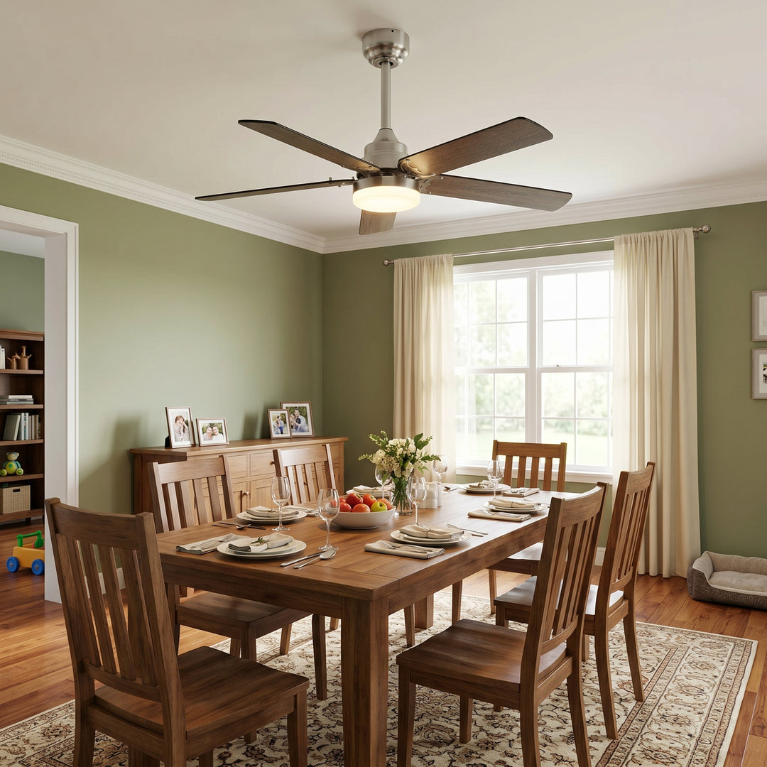 VEYRA 42-inch Modern Ceiling Fan with Light, 5 MDF Blades, DC Motor, 6 Speeds, Downrod Flush Mount for Bedroom, Living Room
