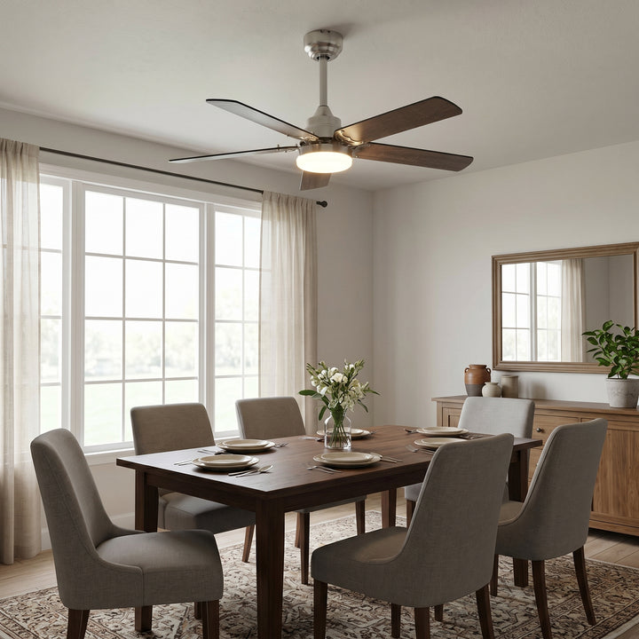 VEYRA 42-inch Modern Ceiling Fan with Light, 5 MDF Blades, DC Motor, 6 Speeds, Downrod Flush Mount for Bedroom, Living Room