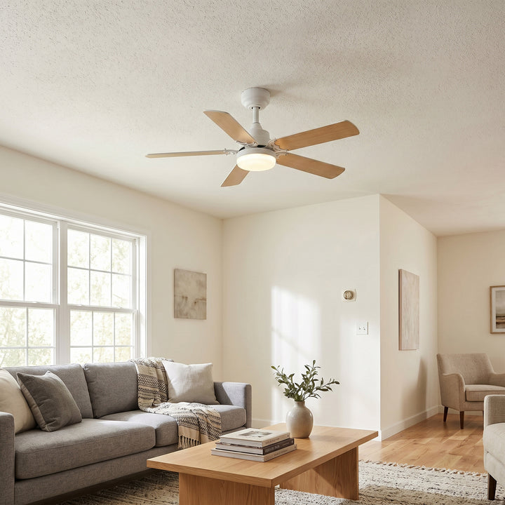 VEYRA 42-inch Modern Ceiling Fan with Light, 5 MDF Blades, DC Motor, 6 Speeds, Downrod Flush Mount for Bedroom, Living Room