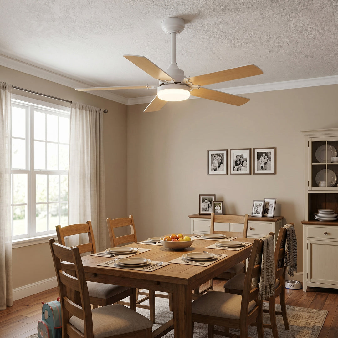 VEYRA 42-inch Modern Ceiling Fan with Light, 5 MDF Blades, DC Motor, 6 Speeds, Downrod Flush Mount for Bedroom, Living Room