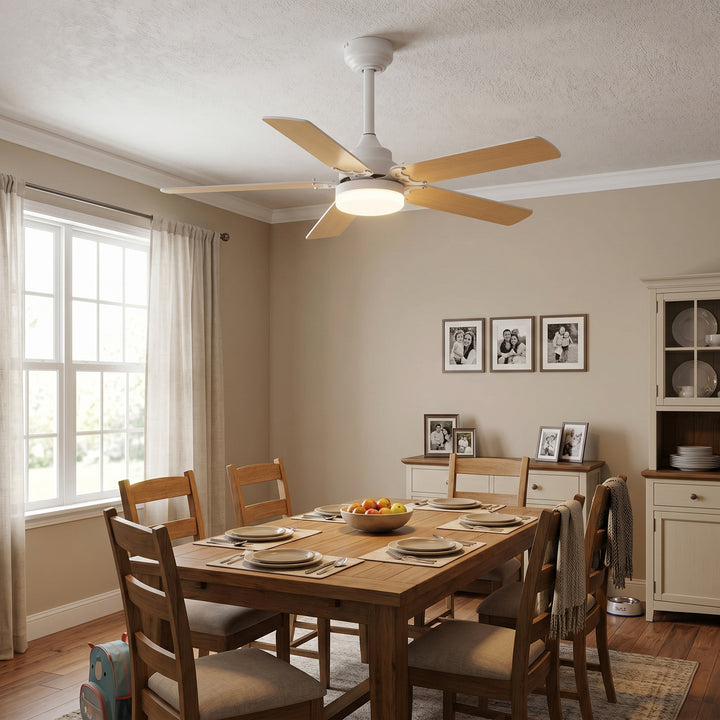 VEYRA 42-inch Modern Ceiling Fan with Light, 5 MDF Blades, DC Motor, 6 Speeds, Downrod Flush Mount for Bedroom, Living Room