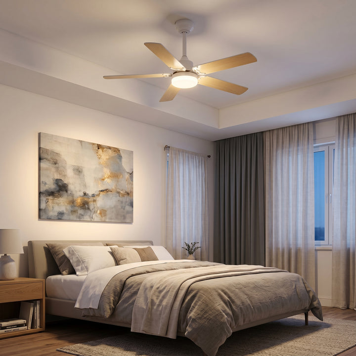 VEYRA 42-inch Modern Ceiling Fan with Light, 5 MDF Blades, DC Motor, 6 Speeds, Downrod Flush Mount for Bedroom, Living Room
