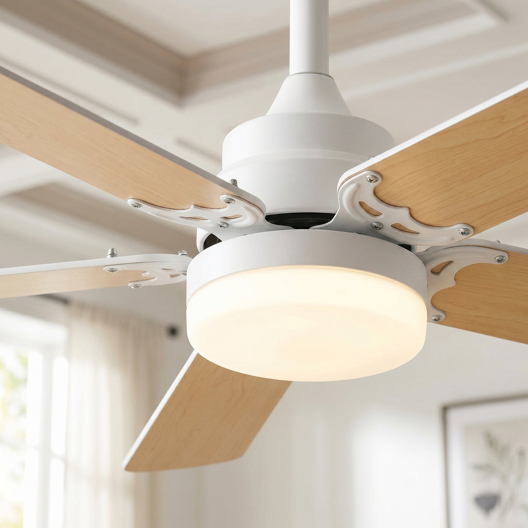 VEYRA 42-inch Modern Ceiling Fan with Light, 5 MDF Blades, DC Motor, 6 Speeds, Downrod Flush Mount for Bedroom, Living Room