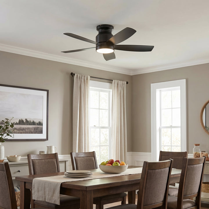 VEYRA 42-inch Modern Black Ceiling Fan with Light, 5 ABS Blades, DC Motor, 6 Speeds, Flush Mount for Bedroom, Living Room