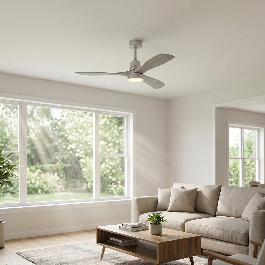 VEYRA 52-inch Modern Ceiling Fan with Light, 3 Solid Wood Blades, DC Motor, 6 Speeds, Downrod Mount for Bedroom, Living Room