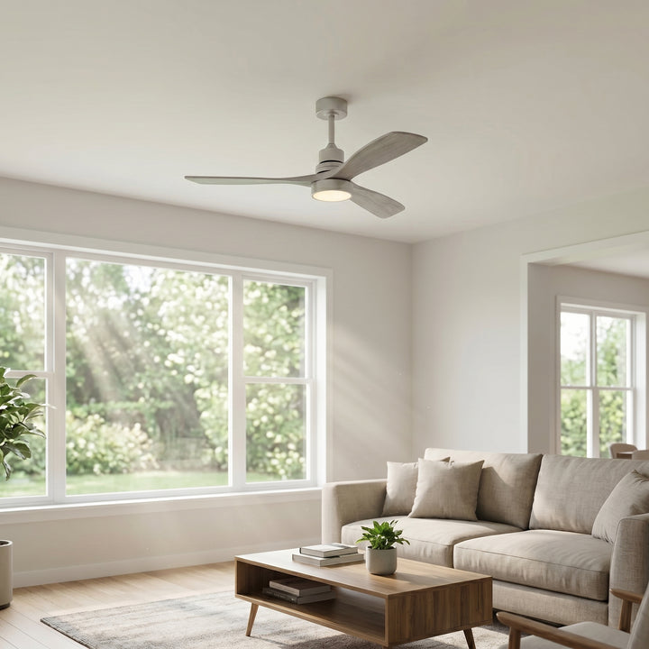 VEYRA 52-inch Modern Ceiling Fan with Light, 3 Solid Wood Blades, DC Motor, 6 Speeds, Downrod Mount for Bedroom, Living Room