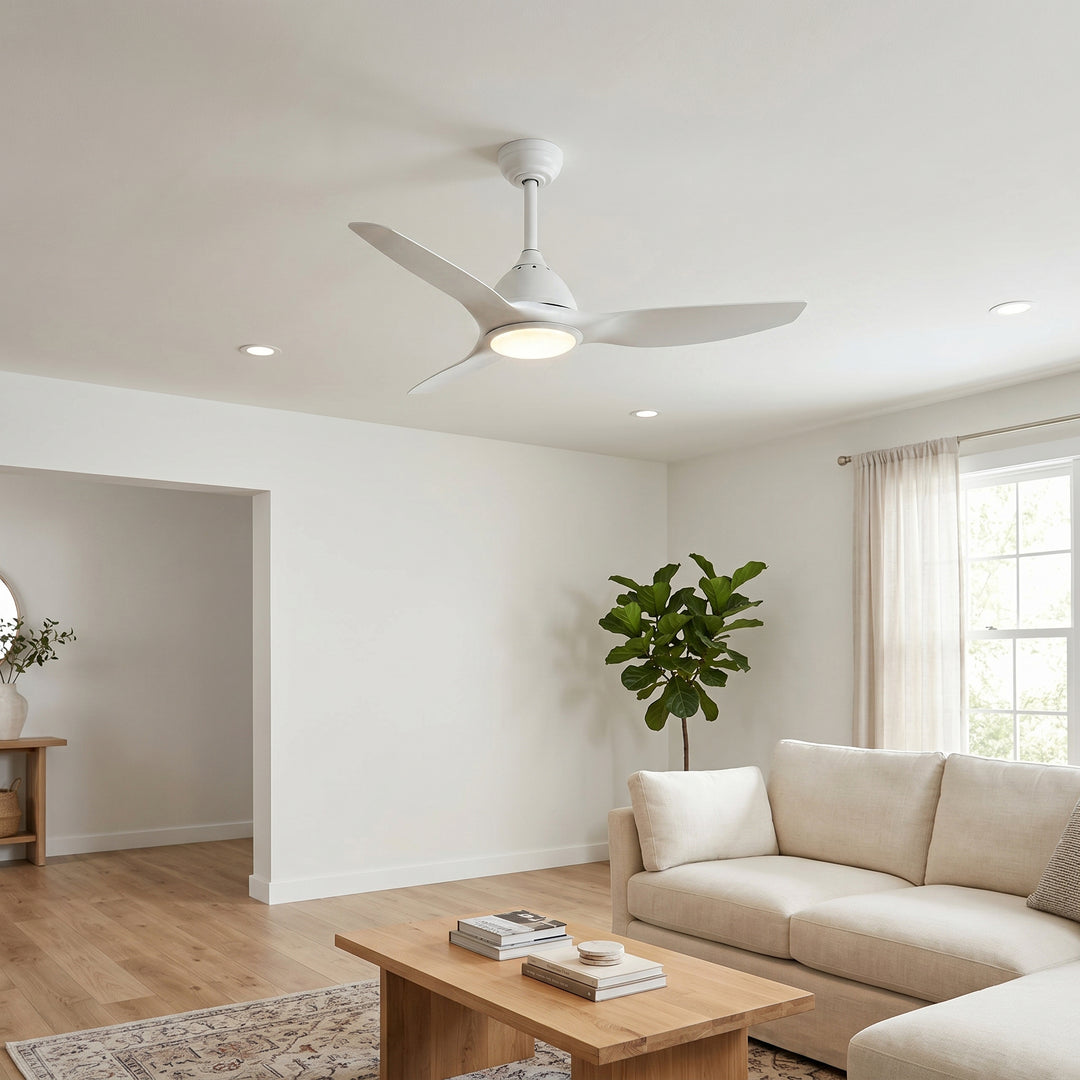 VEYRA 52-inch Modern Ceiling Fan with Light, 3 ABS Blades, DC Motor, 6 Speeds, Downrod Mount for Bedroom, Living Room