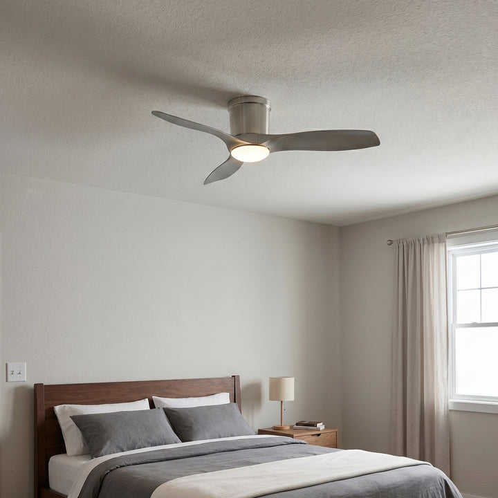 VEYRA 52-inch Modern Ceiling Fan with Light, 3 ABS Blades, DC Motor, 6 Speeds, Flush Mount for Bedroom, Living Room