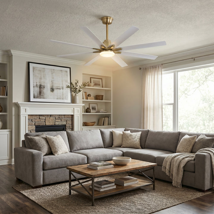 VEYRA 66-inch Modern Ceiling Fan with Light, Remote Control Smart Fan, 8 ABS Blades, DC Motor, 6 Speeds, Downrod Mount for Bedroom, Living Room