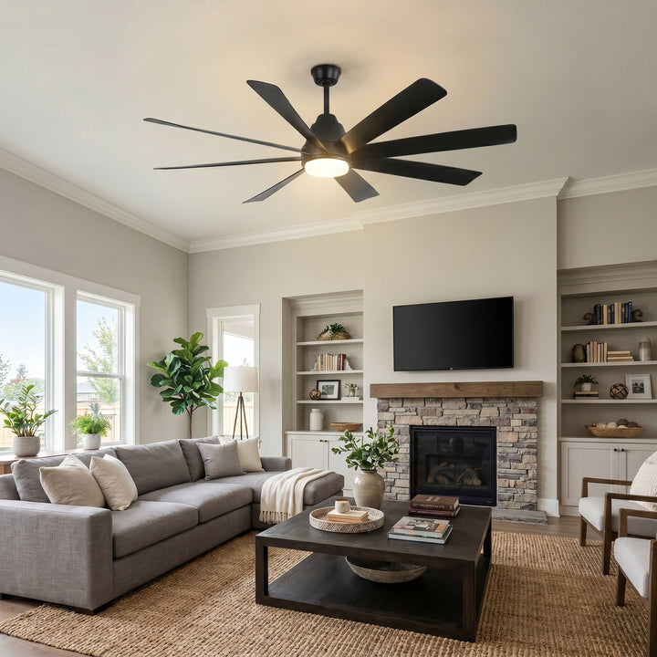 VEYRA 72-inch Modern Ceiling Fan with Light, 8 ABS Blades, DC Motor, 6 Speeds, Downrod Mount for Bedroom, Living Room
