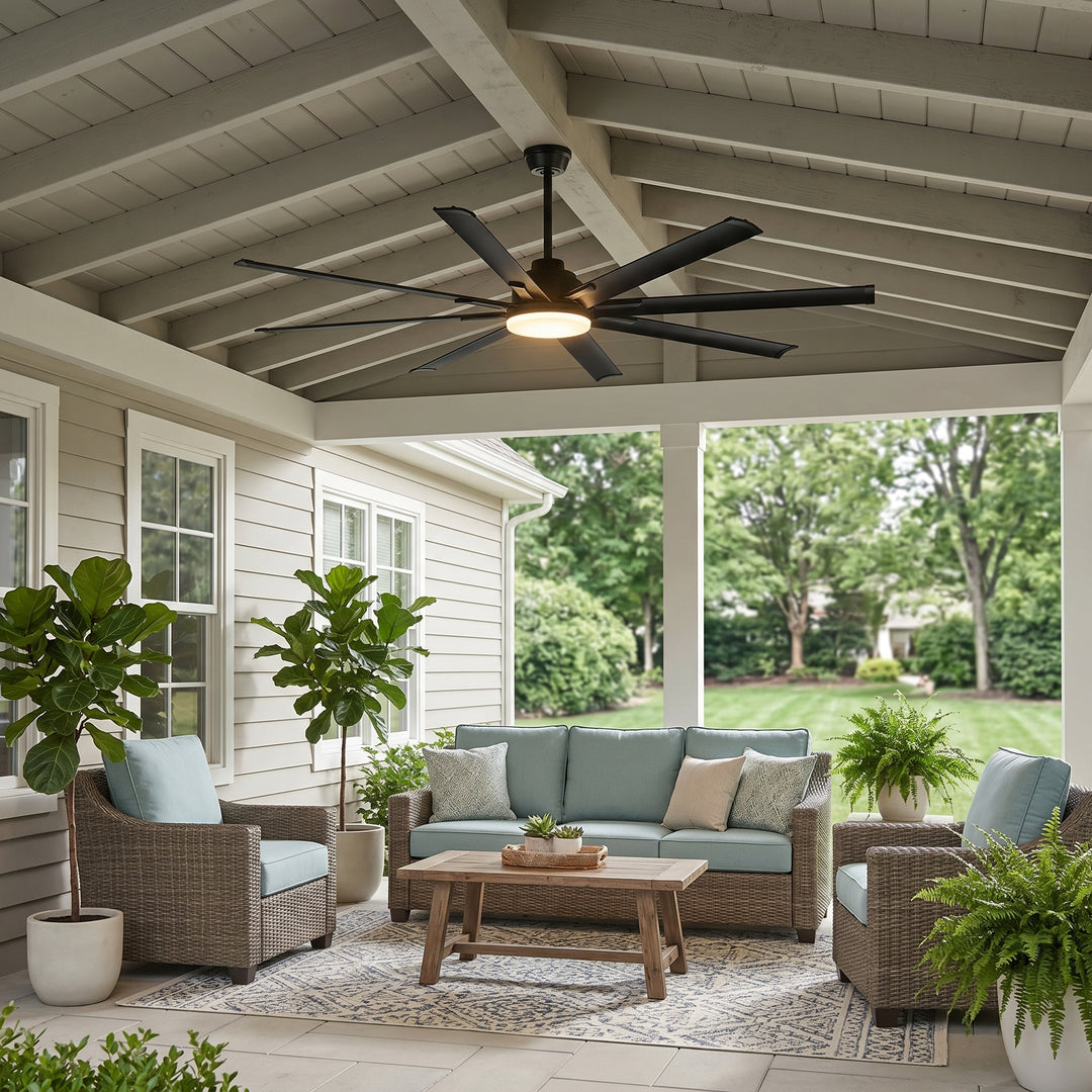 VEYRA 72-inch Modern Ceiling Fan with Light, Remote Control Smart Fan, 8 Aluminum Blades, DC Motor, 6 Speeds, Downrod Mount for Bedroom, Living Room