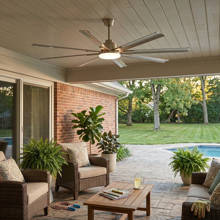 VEYRA 72-inch Modern Ceiling Fan with Light, Remote Control Smart Fan, 8 Aluminum Blades, DC Motor, 6 Speeds, Downrod Mount for Bedroom, Living Room