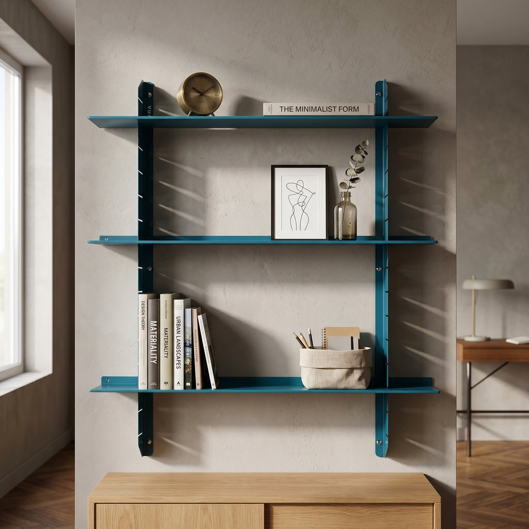 VEYRA Adjustable Multi-Tier Metal Floating Shelves in Matte Blue