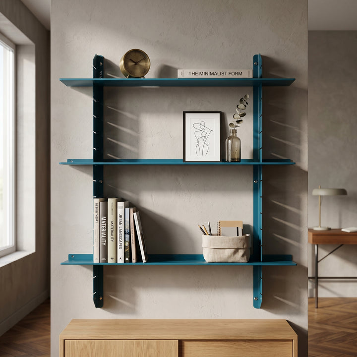 VEYRA Adjustable Multi-Tier Metal Floating Shelves in Matte Blue