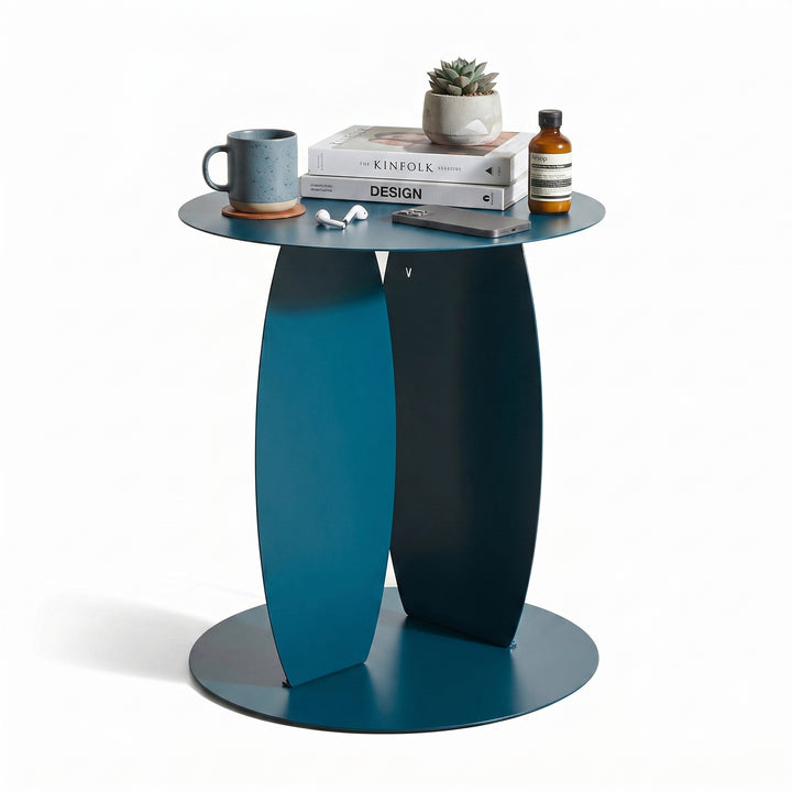 VEYRA Minimalist Metal Round End Table in Matte Blue, 16.5"x16.5"x18.5" for Living room, Bedroom