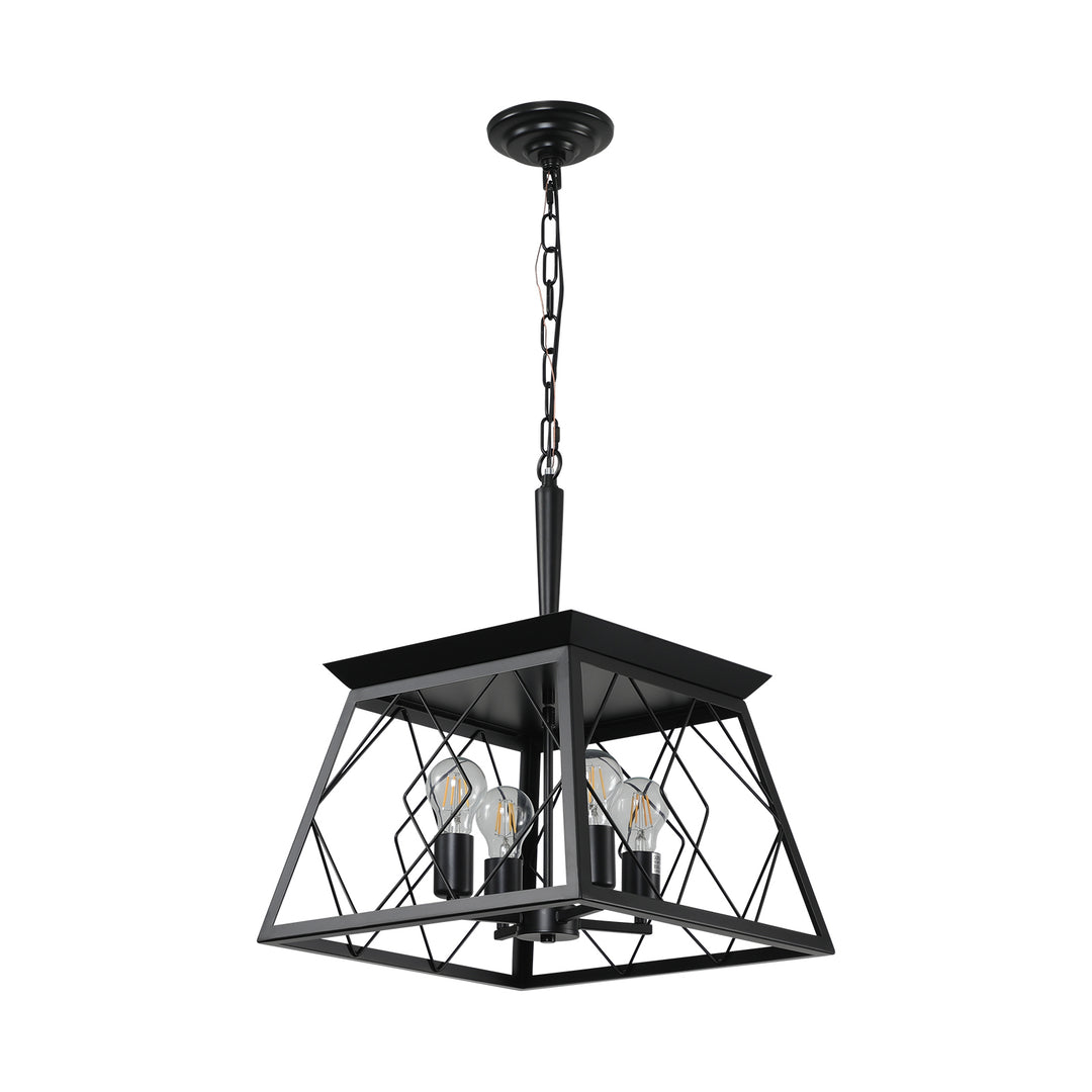 VEYRA 4-Light 15.7-inch Width Modern Farmhouse Trapezoid Chandelier, Iron Kitchen Island Light Fixture for Kitchen Island, Dining Room