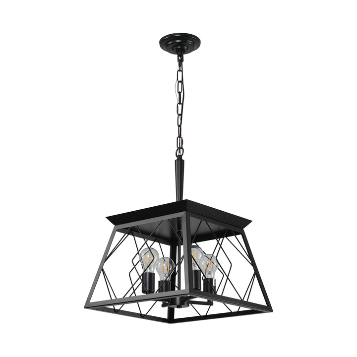 VEYRA 4-Light 15.7-inch Width Modern Farmhouse Trapezoid Chandelier, Iron Kitchen Island Light Fixture for Kitchen Island, Dining Room