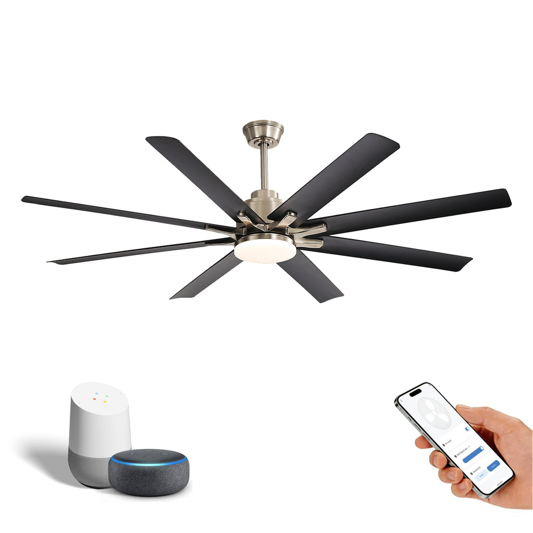 VEYRA 52-inch Modern Ceiling Fan with Light, 8 ABS Blades, DC Motor, 6 Speeds, Downrod Mount for Bedroom, Living Room