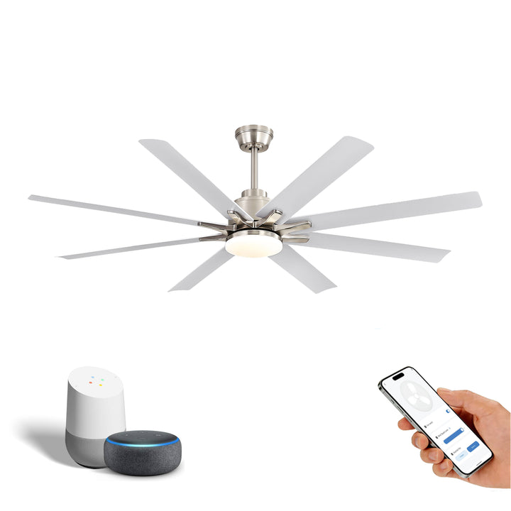 VEYRA 52-inch Modern Ceiling Fan with Light, 8 ABS Blades, DC Motor, 6 Speeds, Downrod Mount for Bedroom, Living Room