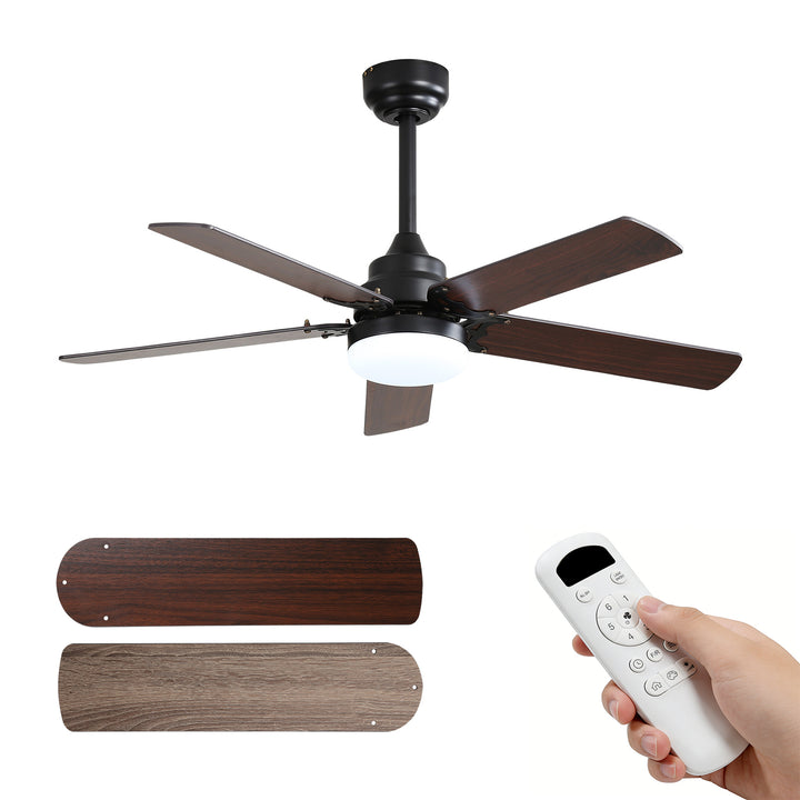 VEYRA 42-inch Modern Ceiling Fan with Light, 5 MDF Blades, DC Motor, 6 Speeds, Downrod Flush Mount for Bedroom, Living Room