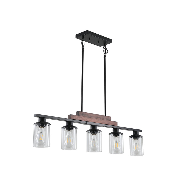 VEYRA 5-Light 37.4-inch Width Modern Industrial Linear Chandelier, Iron Walnut Kitchen Island Light Fixture for Kitchen Island, Dining Room