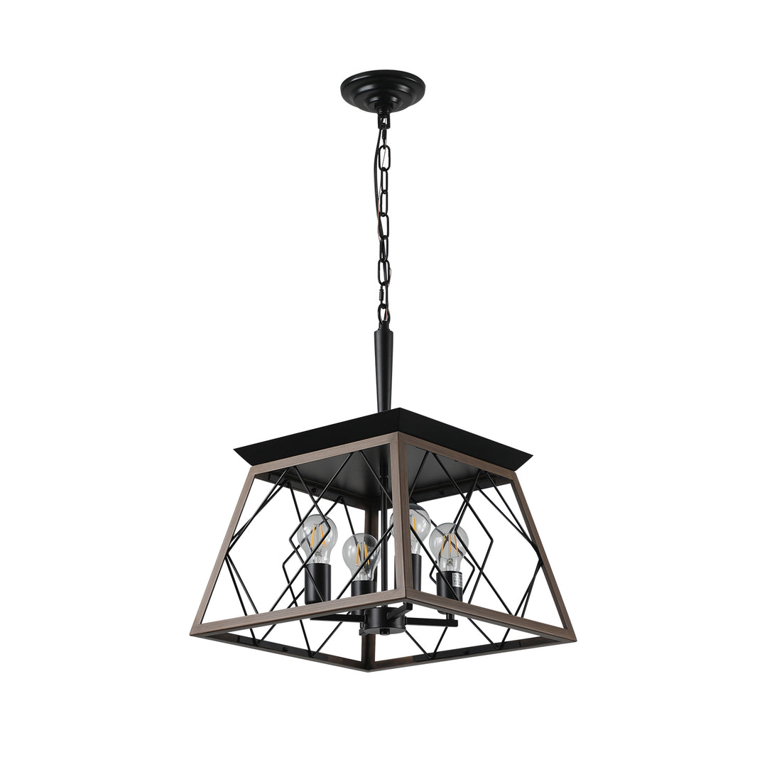 VEYRA 4-Light 15.7-inch Width Modern Farmhouse Trapezoid Chandelier, Iron Kitchen Island Light Fixture for Kitchen Island, Dining Room